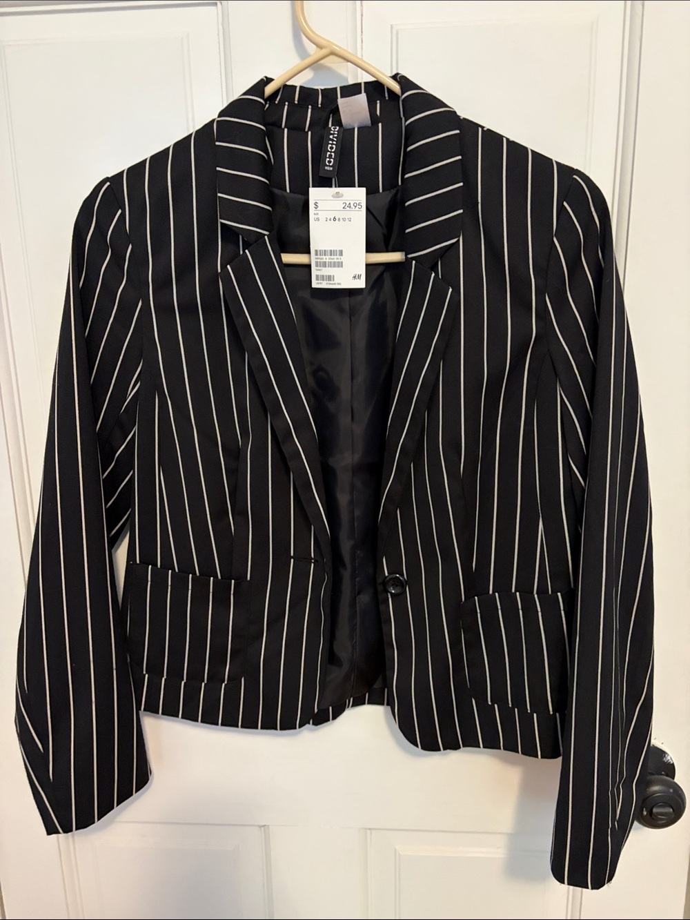 H&M Black Pinstripe Single-Button Blazer